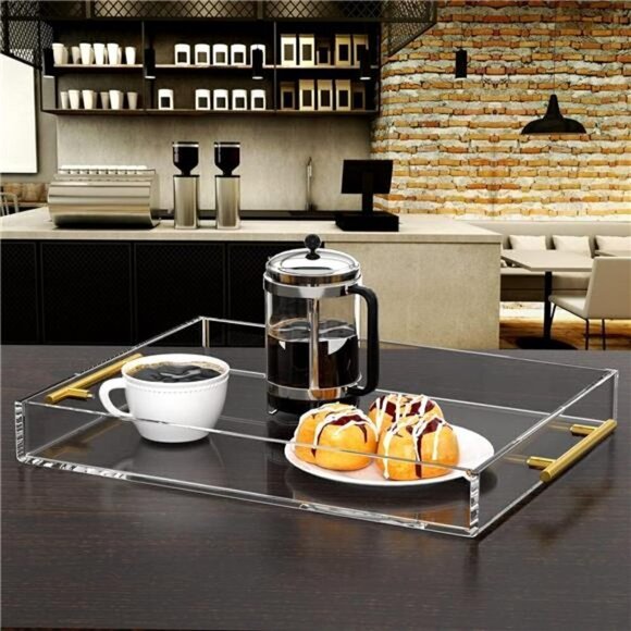 Clear Serving Tray 12x16 Spill Proof Acrylic Organizer Coffee Table Counter top - Picture 2 of 5